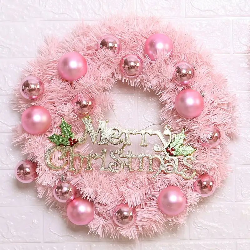 2023 Hot Selling Christmas Decoration Pink Christmas Wreath 30/40/50cm Rattan Ring Shop Window Scene