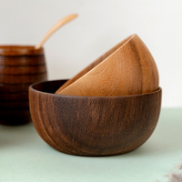 Bol en bois d'acacia sculpté à la main, bol à salade en bois massif, bol en bois naturel pour servir des fruits, des collations et des aliments