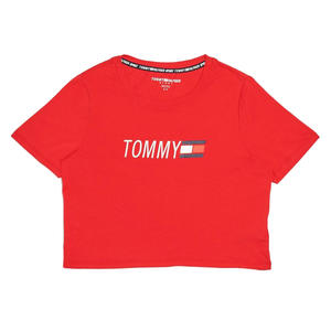 Camiseta Deportiva Corta con Cuello Redondo y Logotipo de Tommy Hilfiger para Mujer, Color: Rojo/Blanco/Azul Marino |   100% Auténtico - Product Image 1