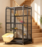 Enclos de jeu robuste et simple en fer thermolaqué pour chat d'intérieur, avec bac à litière et plateformes multi-niveaux, design pliable universel