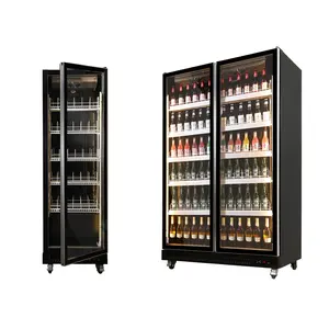 Aoleisen – porte battante noire à fermeture automatique, Bar à boisson en verre, refroidisseur de bouteille, bière, réfrigérateur