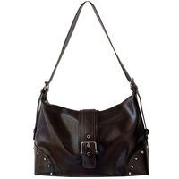 Bolso Hobo de Cuero Encerado Vintage para Mujer con Remaches Metálicos y Correa de Hebilla, Gran Capacidad, Bolso de Hombro Cruzado/Axilar