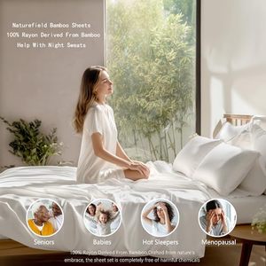 Ensemble de draps de lit 5 pièces beige, doux et respirant, 1 <span class=keywords><strong>drap</strong></span> plat, <span class=keywords><strong>2</strong></span> draps-housses, <span class=keywords><strong>2</strong></span> taies d'oreiller, 100% rayonne dérivée du bambou - Product Image 4