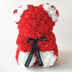 Ourson en roses artificielles, 25cm, fausses fleurs, pour la saint-valentin, pour un cadeau, nouveau design, livraison gratuite