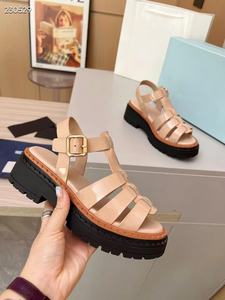 2026Luxury Designer Shoes <b>Platform</b> Top-Grain Black Leather Chunky Roman Open-Toe Sandals Genuine Leather Lining Buckle Anti-Slip - Product Image 3