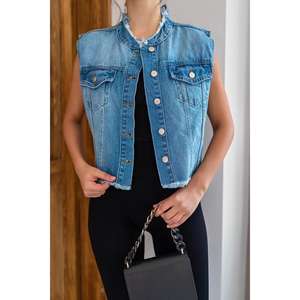 Chaleco Vaquero para Mujer Blue Ocean, 100% Algodón, Sin Mangas, Color Azul Claro, Talla Mediana - Product Image 1