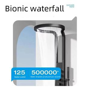 <span class=keywords><strong>TikTok</strong></span> Trend Pommeau de douche à cascade moderne Noir Argent brossé Ensemble d'arrosage mural avec panneau d'angle - Product Image 4