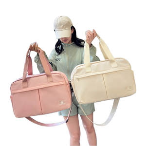 Oxford Gym Duffel <b>Bag</b> Large Capacity Zipper Closure Unisex Travel <b>Bag</b> Pink Beige Soft Handle - Product Image 1