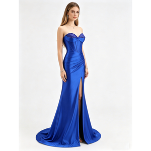 Corsetto <span class=keywords><strong>di</strong></span> pizzo con perline con spacco elegante abito da sera in raso e <span class=keywords><strong>sirena</strong></span> laurea per le donne - Product Image 1