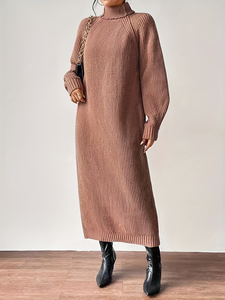 <span class=keywords><strong>Robe</strong></span> midi en tricot à manches longues de couleur unie décontractée pour femmes Col montant Pull intérieur <span class=keywords><strong>Robe</strong></span> pull - Product Image 2