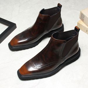 Botas de Hombre con Punta Cuadrada, Estilo Británico Retro, Casuales y Elegantes, Botas de Tobillo Formales de Negocios de Alta Calidad - Product Image 2