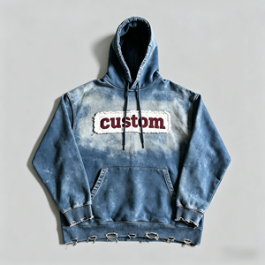 Sweat à capuche zippé surdimensionné en coton délavé effet soleil, avec patch brodé personnalisé de haute qualité pour homme, style vintage OEM - Product Image 2