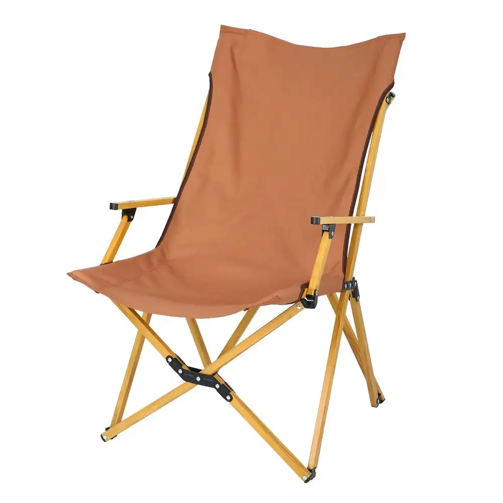 Cadeira dobrável em liga de alumínio com braços para camping de grãos de madeira de alta qualidade
