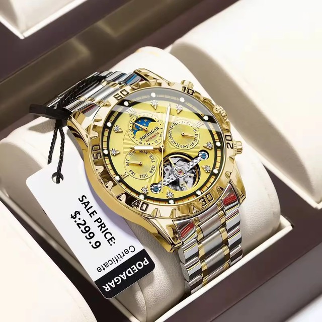 POEDAGAR 1412 Automatic Mechanical Watches Men Brand Original Stainless Steel Luminous Hands Waterproof Date Wristwatch for Man