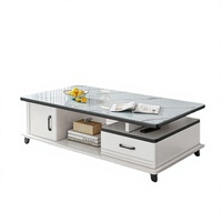 Table basse rectangulaire moderne et minimaliste YOUTAI 2024 avec plateau en verre et panneau de rangement en bois, meubles de salon
