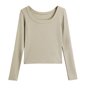 Camiseta Interior <span class=keywords><strong>de</strong></span> <span class=keywords><strong>Mujer</strong></span> con Cuello Cuadrado, Estilo Spice Girl, <span class=keywords><strong>Manga</strong></span> <span class=keywords><strong>Larga</strong></span>, Simple, <span class=keywords><strong>de</strong></span> Viscosa/Spandex/Modal, para Invierno 2025 - Product Image 5