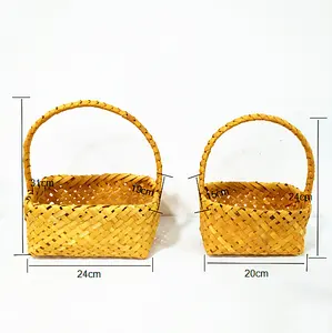 Novo estilo de madeira chip de tecido presente da flor de embalagem cesta com alça longa
