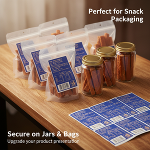 Custom-printed, high-quality, waterproof, self-adhesive food labels – suitable for snack tins and bagged food products - Product Image 3