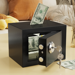 Mini Caja Fuerte Metálica con Llave, Caja <span class=keywords><strong>de</strong></span> Seguridad Pequeña para Dinero y Banco <span class=keywords><strong>de</strong></span> Ahorros para Niños, para Uso en Interiores/Exteriores, Dimensiones 170x230x170mm - Product Image 1