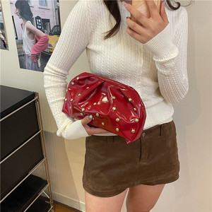 2025 New Style Women's Cross-Border Popular Pleated Dumpling <b>Clutch</b> Shoulder Crossbody <b>Bags</b> Elegant Evening <b>Bags</b> with Rivets - Product Image 3