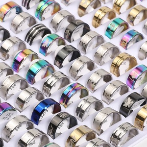 Toptan paslanmaz çelik karışık yüzük altın kaplama 18K kutulu takı geometri desen görünmez kakma ayarı trend takı - Product Image 1