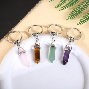 Wholesale Natural <strong>Crystals</strong> Stone <strong>Keychain</strong> Hexagonal <strong>Crystal</strong> Keyring Quartz Pendants Key Chain for Women - Product Image 3