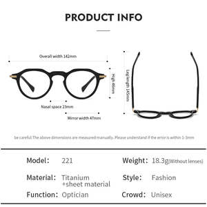 Gafas de Sol con Marco Cuadrado de Metal de Titanio de Diseño Clásico y Moderno 221, Gafas Ópticas al por Mayor para Hombre y Mujer con Lentes de Acetato - Product Image 6