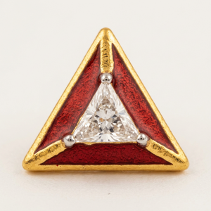 Gold Triangle <b>Fine</b> Stud <b>Earrings</b> Red Enamel Moissanite Stone Women Jewelry Gift Party Wear - Product Image 1