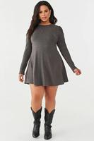 2020 à manches longues tricoté robe pull décontracté automne une ligne dames grande taille gris côtelé robe patineuse