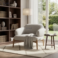 Fauteuil baril moderne avec pieds en bois, fauteuil d'appoint en tissu bouclé, fauteuil lounge minimaliste pour la décoration du salon et de la chambre