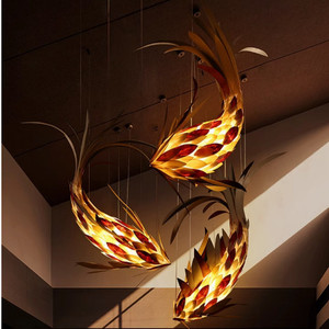 Lustre en forme de poisson à six têtes, lumière LED couleur or, pour salon, villa, loft, escalier, hall d'hôtel, projet de restauration - Product Image 5