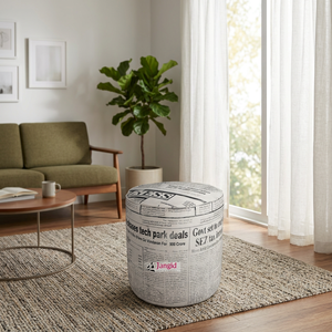 Taburetes Otomanos Tapizados en Lona con Estampado de Periódico Moderno Indio, Base Sólida, Muebles Hechos a Mano para Sala de Estar y Hotel - Product Image 1