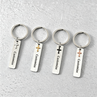 Porte-clés long en acier inoxydable Ywyougang avec breloque croix, étiquette vierge personnalisable, pour cadeau quotidien, vente en gros