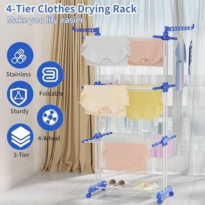 Séchoir à linge à trois étages, multifonctionnel, sur pied, pliable, mobile, pour intérieur - Product Image 4