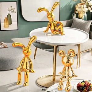 Taola Electroplated Animal Decorative Figurines <b>Gold</b> Rabbit Bear Tabletop Home Decoration Irregular Shape HQ-6232 - Product Image 1