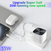 Câble USB-C rétractable portable, charge rapide PD 35W, chargeur mural multifonction avec matériau ignifuge pour PC