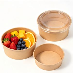 Disposable Eco-Friendly Kraft Paper Round <b>Bowl</b> <b>With</b> Clear PET <b>Lid</b> Microwave Safe Food Grade Camping Takeaway Packaging Container - Product Image 2