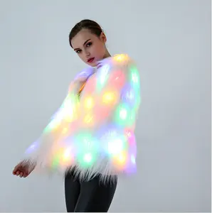 Hot Sale Custom ized Bunte Led Light Leuchtende künstliche Fox Hair Fashion Frauen Pelzmantel für Halloween