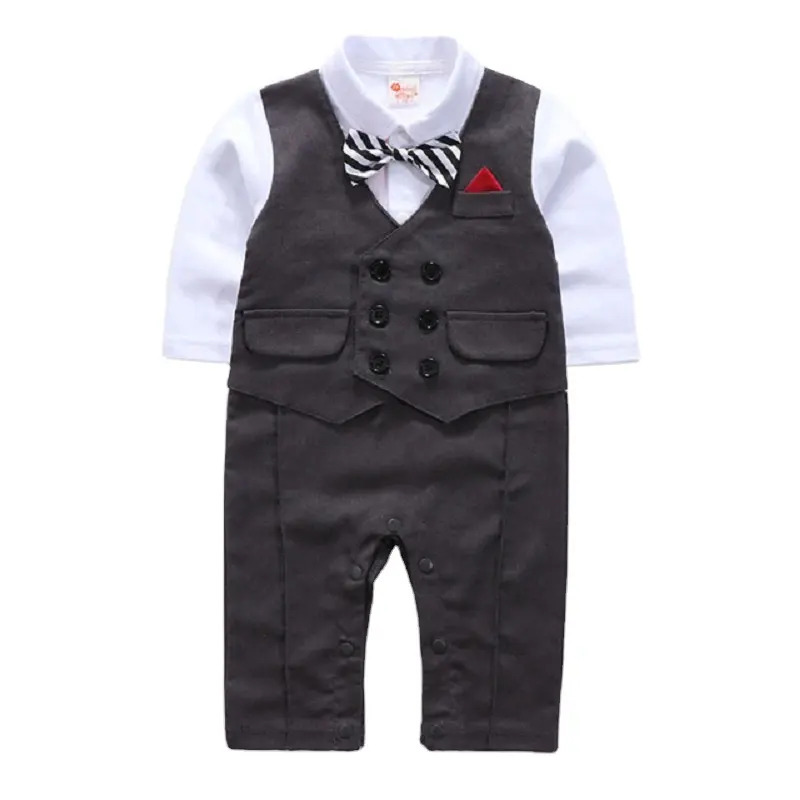 2023 estilo Popular ropa para niños mono de bebé de manga larga Caballero mameluco bebé Fakes chaleco Bowtie Creeper