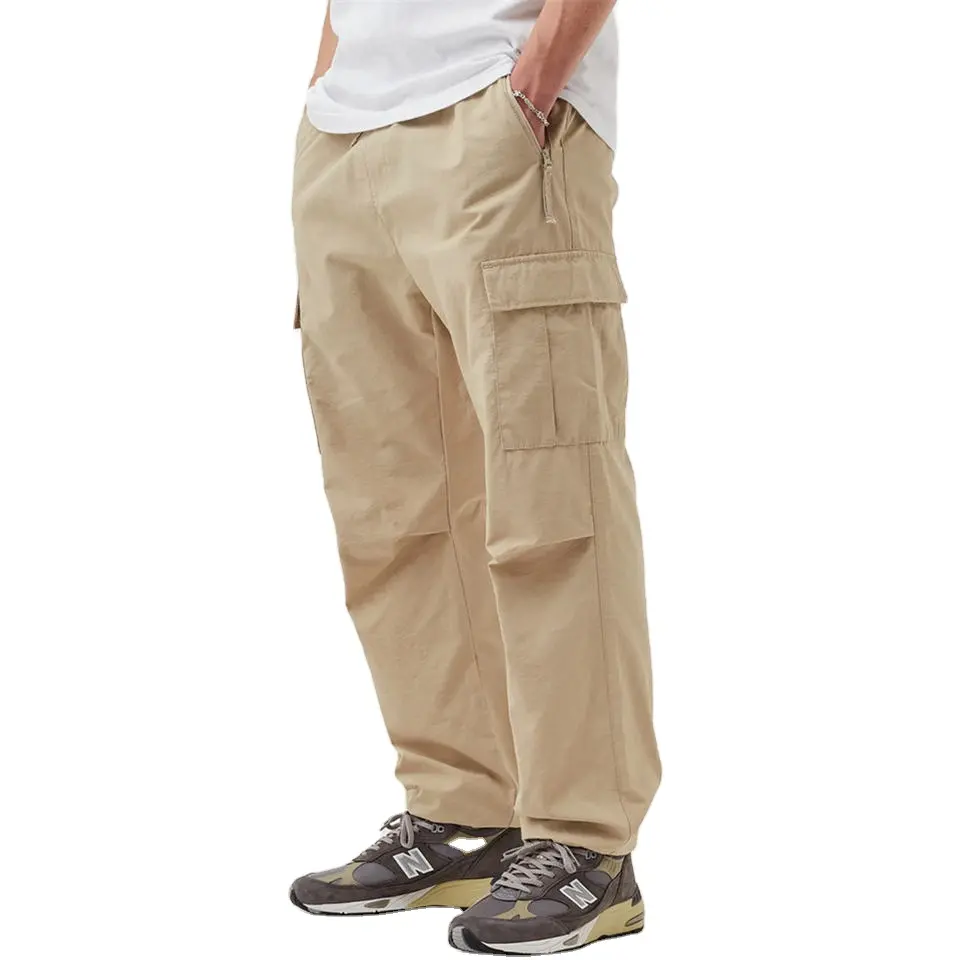 กางเกงฮิปฮอปสีกากี6กระเป๋า,กางเกงแฟชั่นแบบมีกระเป๋าทรงหลวมกางเกงจ๊อกกิ้ง