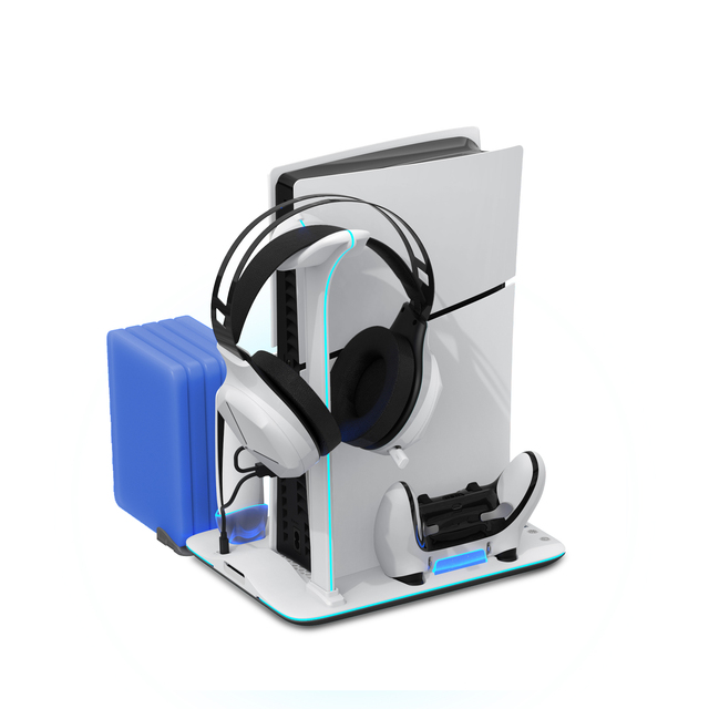 Honcam Vertical 3 Gears Cooling Fan Dualsense Edge Controller Charging Dock Headset Holder RGB Stand for PS5 Slim