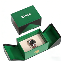 Boîte cadeau pour montre à double porte personnalisée, carton rigide noir mat, intérieur rouge, coussin en velours, logo, emballage de présentation