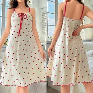 Camisón con Estampado de Corazones Sfy-y1469, Camisón sin Mangas para Chicas Bonitas, Conjunto de Pijama con Lazo - Product Image 1