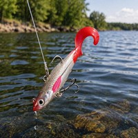 Señuelo de Pesca Suave con Cola Rizada Roja y Cabeza Plomada - Swimbait para Lubina de Agua Dulce