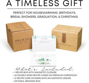 Factory Custom Wholesale Bamboo Boxes For <strong>Recipe</strong> Cards <strong>Recipe</strong> <strong>Box</strong> With Leather Handle OEM - Product Image 2