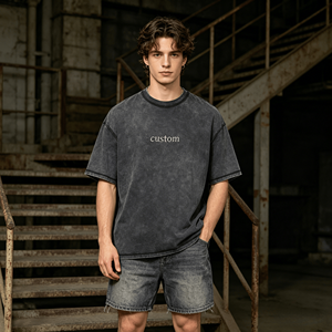 Camisetas Personalizadas de Estilo Urbano Vintage, Lavadas con Efecto Desgastado, Corte Holgado, Hombros Caídos, Algodón, Estampado Gráfico DTG - Product Image 2