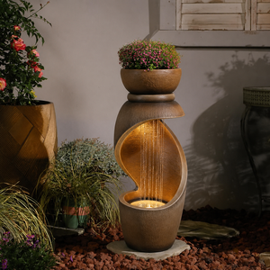 Fontaine LED Spirale Lumineuse Extérieure Cascade Jardinière en Résine Moderne Autoportante Résistante aux Intempéries Installation Facile Jardin Patio - Product Image 2