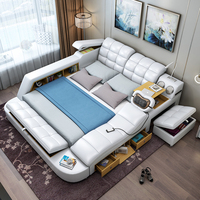 Lit intelligent king-size moderne, style royal, multifonctionnel, modulaire, en cuir, avec rangement, couleur personnalisable, garantie de 2 ans, inclinable