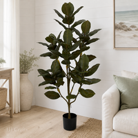 Ficus artificiel de 1,7 m (5,6 pi) en caoutchouc, vert mature de qualité supérieure, faible entretien, avec pot noir pour hôtel, bureau, centre commercial, restaurant