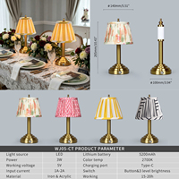 Lampe de table LED rechargeable 2700K en fer forgé, abat-jour en tissu, style rétro, sans fil, pour restaurant